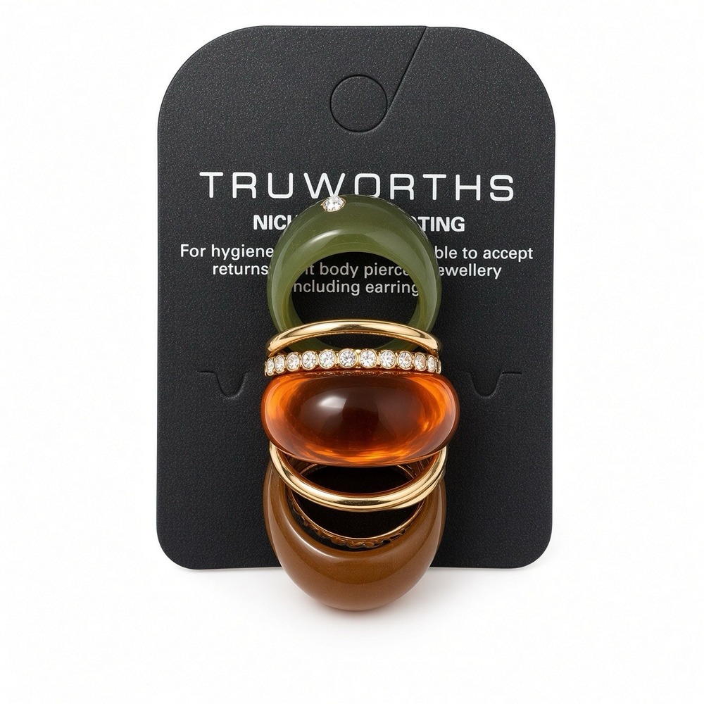 Truworths Gold Tone & Resin Ring Set – Nickel Free – Green Orange Brown Domes + - Picture 3 of 4